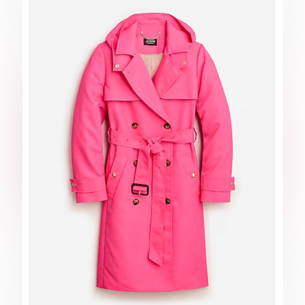 JCREW Icon trench coat in lightweight shiny nylon. Vivid begonia.. Like New.